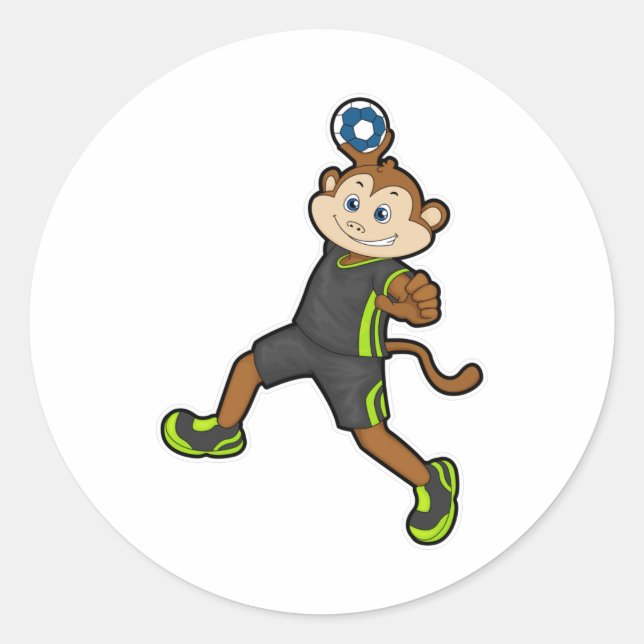Monkey at Handball player with Handball Classic Round Sticker (Front)