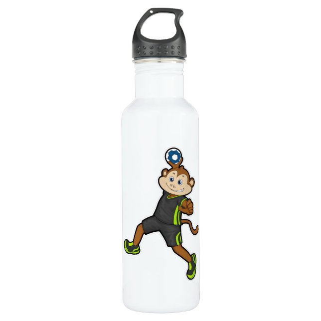 Monkey at Handball player with Handball Stainless Steel Water Bottle (Front)