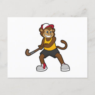 Monkey at Hockey with Hockey stick Postcard