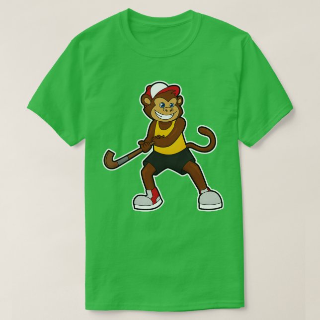 Monkey at Hockey with Hockey stick T-Shirt (Design Front)