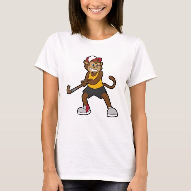 Monkey at Hockey with Hockey stick T-Shirt (Front)
