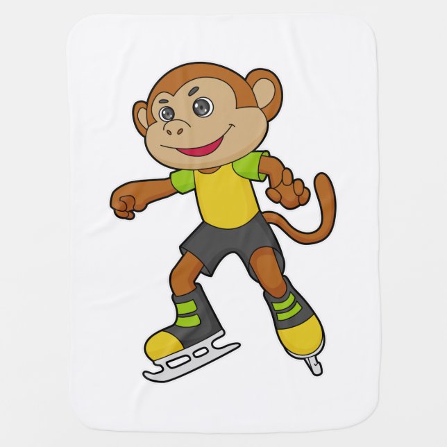 Monkey at Ice skating with Ice skates Baby Blanket (Front)