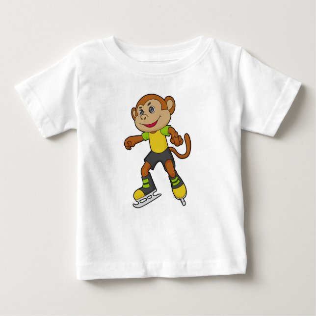 Monkey at Ice skating with Ice skates Baby T-Shirt (Front)