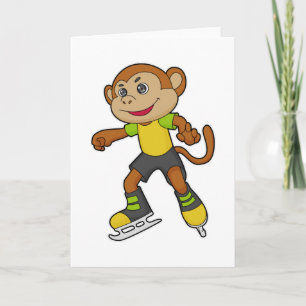 Monkey at Ice skating with Ice skates Card