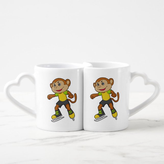 Monkey at Ice skating with Ice skates Coffee Mug Set (Front Nesting)