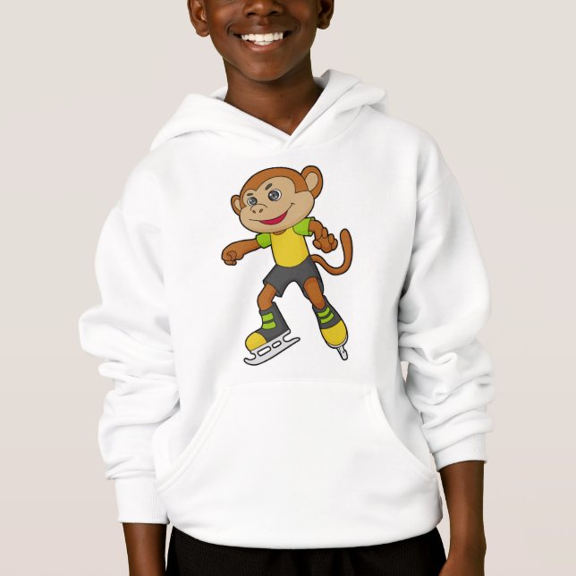 Monkey at Ice skating with Ice skates Hoodie (Front)