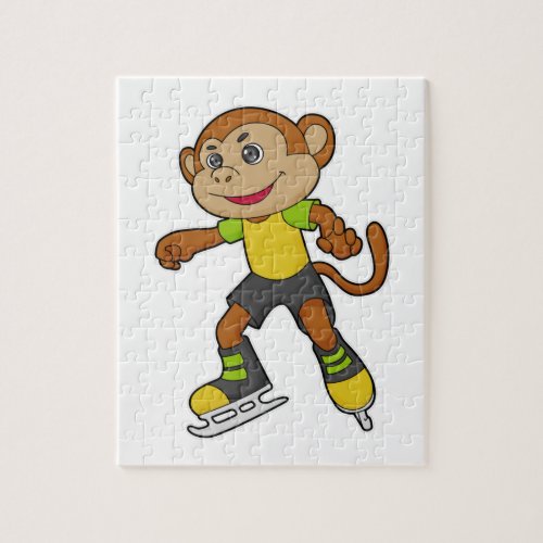 Monkey at Ice skating with Ice skates Jigsaw Puzzle