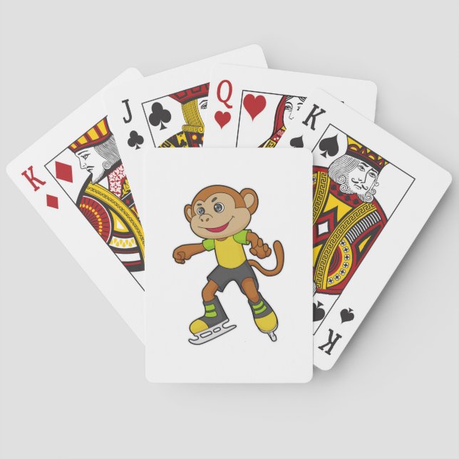 Monkey at Ice skating with Ice skates Poker Cards (Back)
