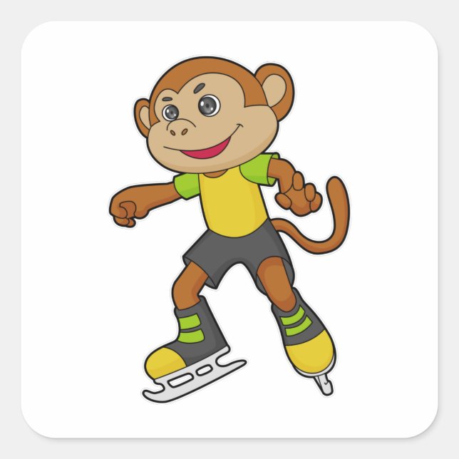 Monkey at Ice skating with Ice skates Square Sticker (Front)