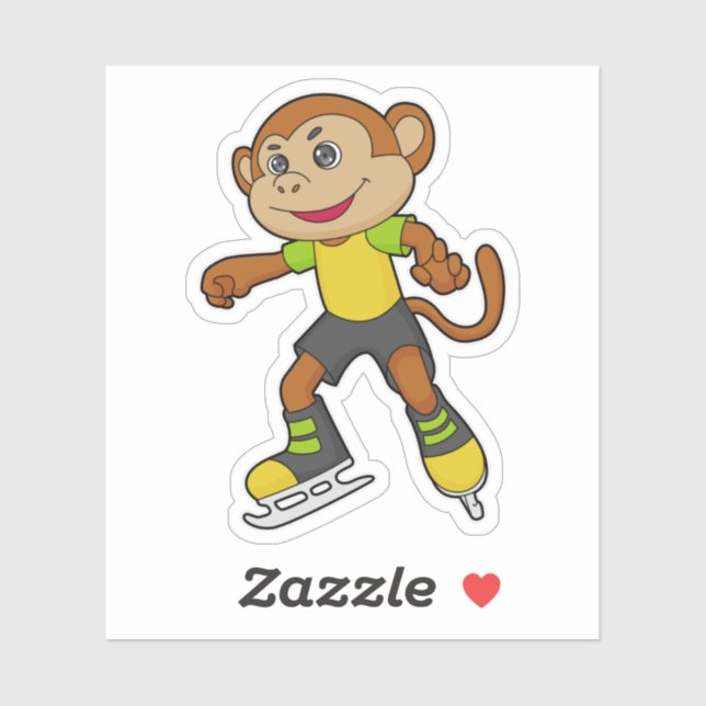 Monkey at Ice skating with Ice skates Sticker (Sheet)