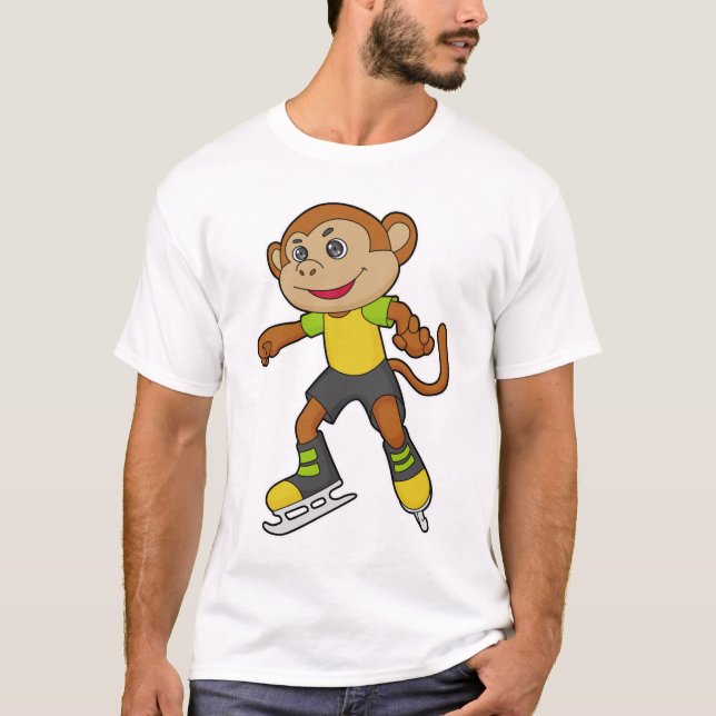 Monkey at Ice skating with Ice skates T-Shirt (Front)