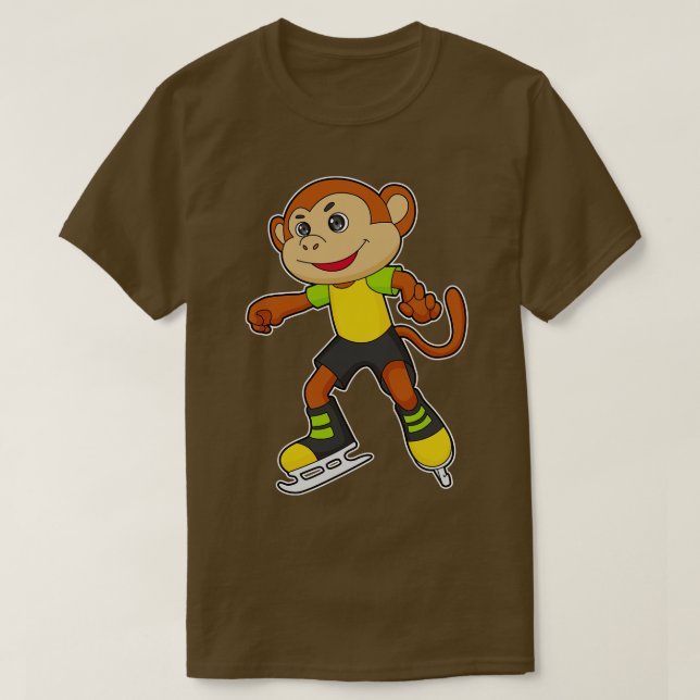 Monkey at Ice skating with Ice skates T-Shirt (Design Front)
