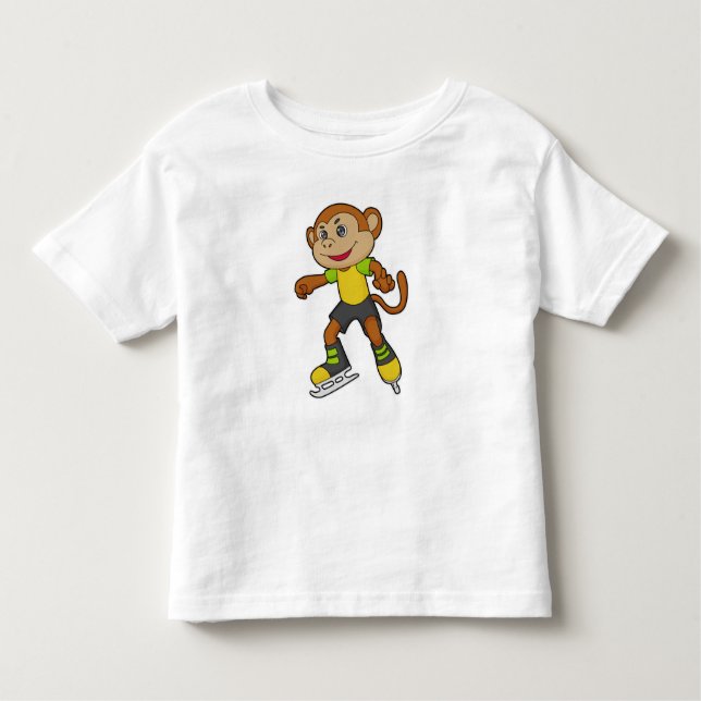 Monkey at Ice skating with Ice skates Toddler T-shirt (Front)