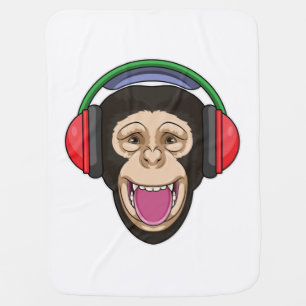 Monkey at Music with Headphone Baby Blanket