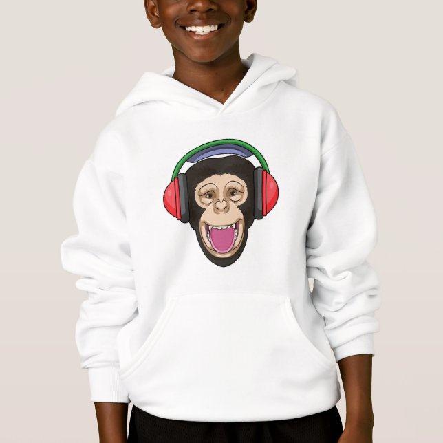 Monkey at Music with Headphone Hoodie (Front)