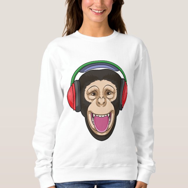 Monkey at Music with Headphone Sweatshirt (Front)