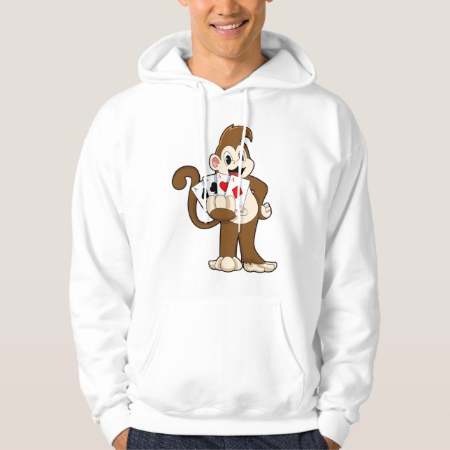 Monkey at Poker with Poker cards Hoodie (Front)