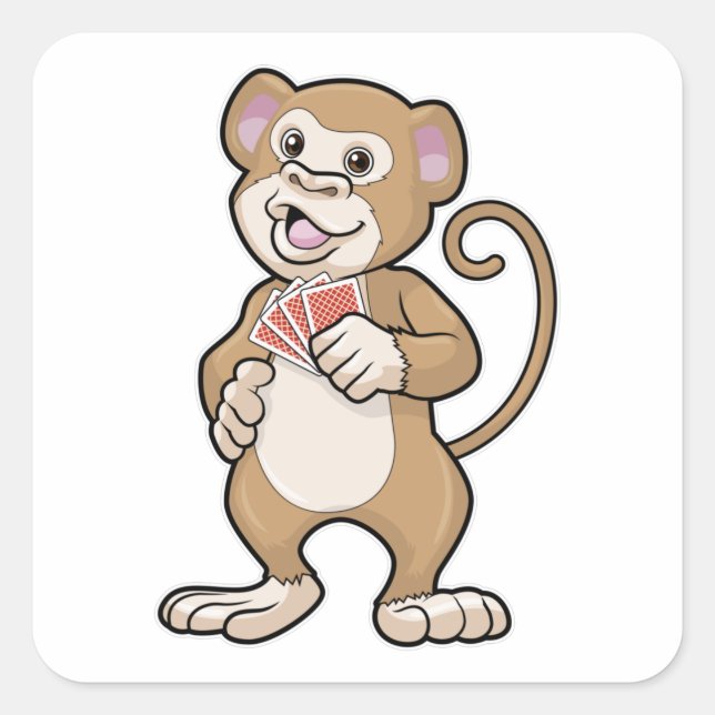 Monkey at Poker with Poker cards Square Sticker (Front)