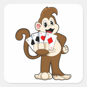 Monkey at Poker with Poker cards Square Sticker