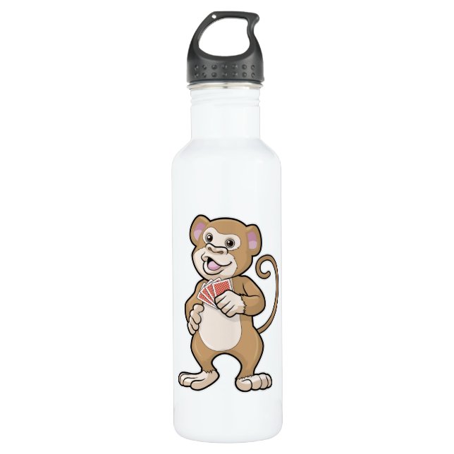 Monkey at Poker with Poker cards Stainless Steel Water Bottle (Front)