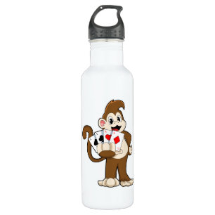 Monkey at Poker with Poker cards Stainless Steel Water Bottle