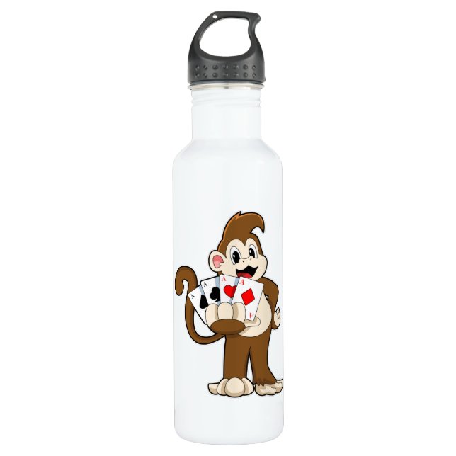 Monkey at Poker with Poker cards Stainless Steel Water Bottle (Front)