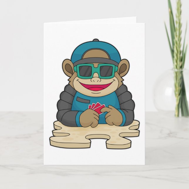 Monkey at Poker with Poker cards & Sunglasses (Front)