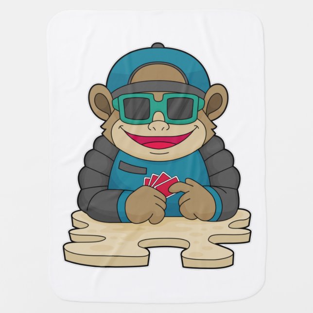Monkey at Poker with Poker cards & Sunglasses Baby Blanket (Front)