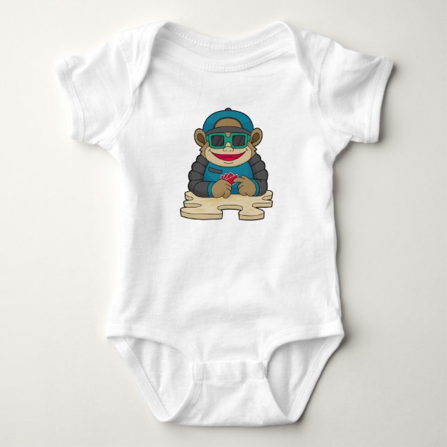 Monkey at Poker with Poker cards & Sunglasses Baby Bodysuit (Front)