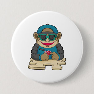 Monkey at Poker with Poker cards & Sunglasses Button
