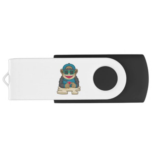 Monkey at Poker with Poker cards  Sunglasses Flash Drive