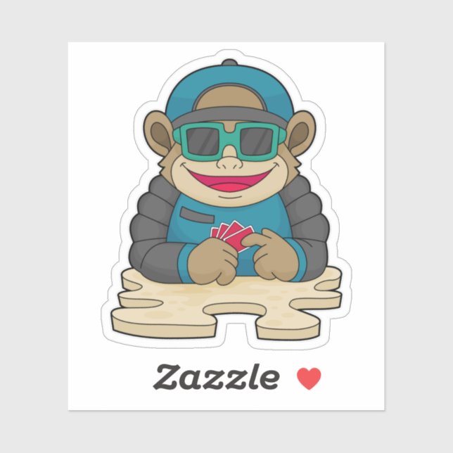 Monkey at Poker with Poker cards & Sunglasses Sticker (Sheet)