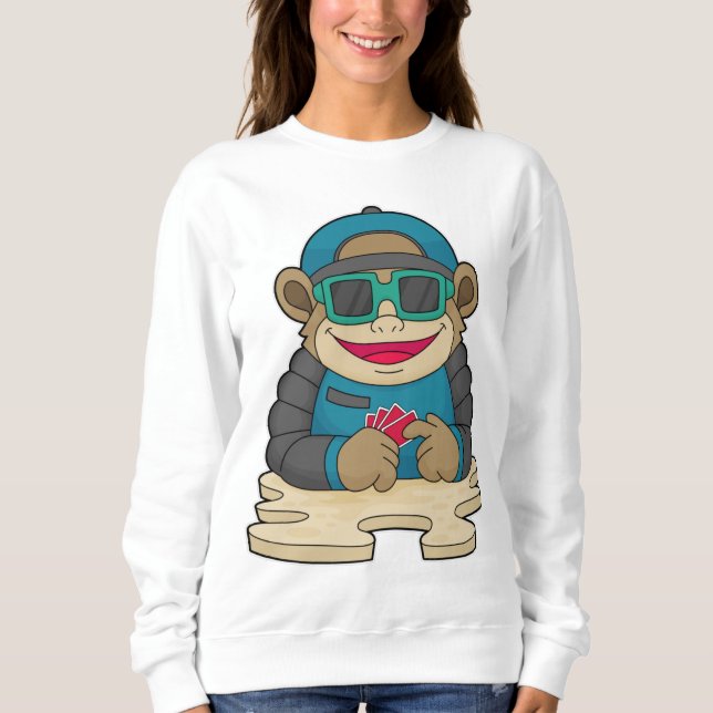 Monkey at Poker with Poker cards & Sunglasses Sweatshirt (Front)