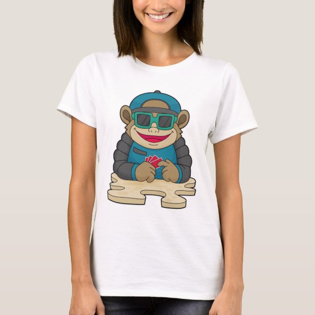 Monkey at Poker with Poker cards & Sunglasses T-Shirt (Front)
