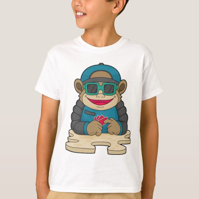Monkey at Poker with Poker cards & Sunglasses T-Shirt (Front)