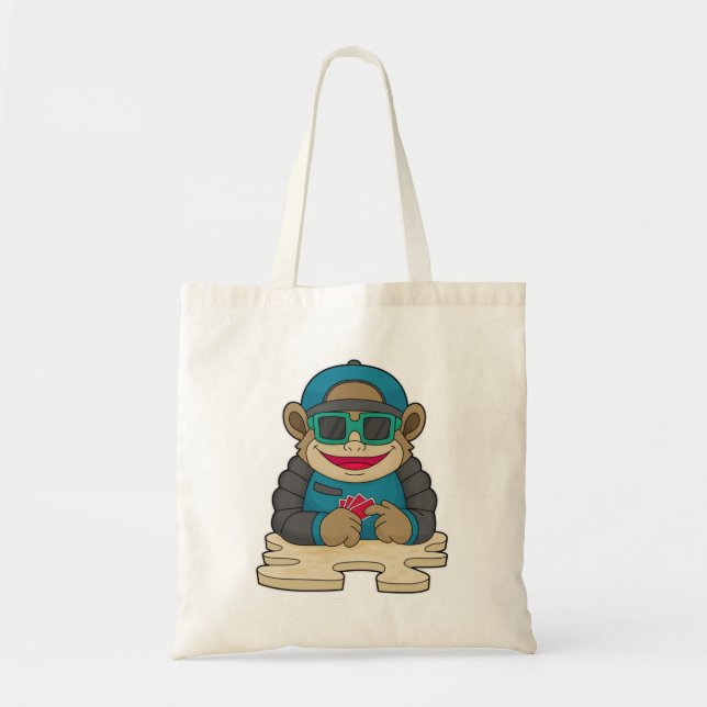Monkey at Poker with Poker cards & Sunglasses Tote Bag (Front)