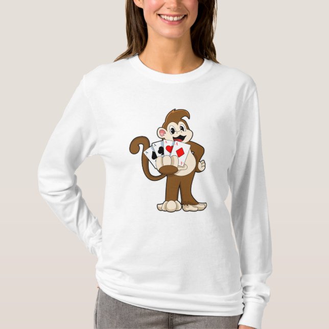 Monkey at Poker with Poker cards T-Shirt (Front)