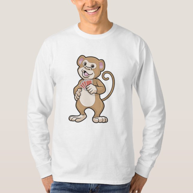 Monkey at Poker with Poker cards T-Shirt (Front)