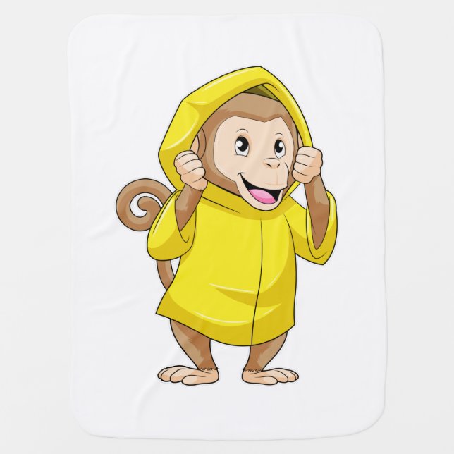 Monkey at Raining with Raincoat Baby Blanket (Front)