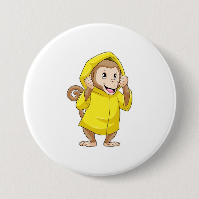 Monkey at Raining with Raincoat Button (Front)