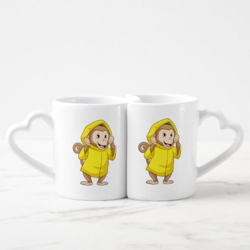 Monkey at Raining with Raincoat Coffee Mug Set