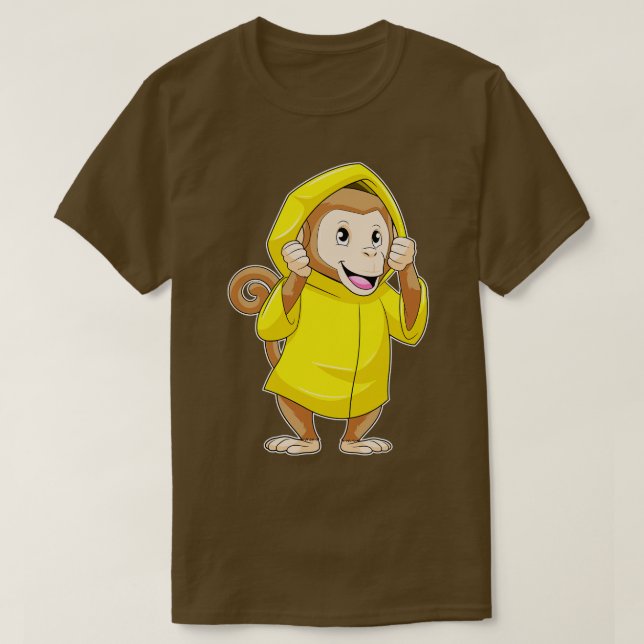 Monkey at Raining with Raincoat T-Shirt (Design Front)