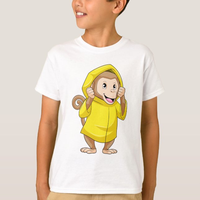 Monkey at Raining with Raincoat T-Shirt (Front)