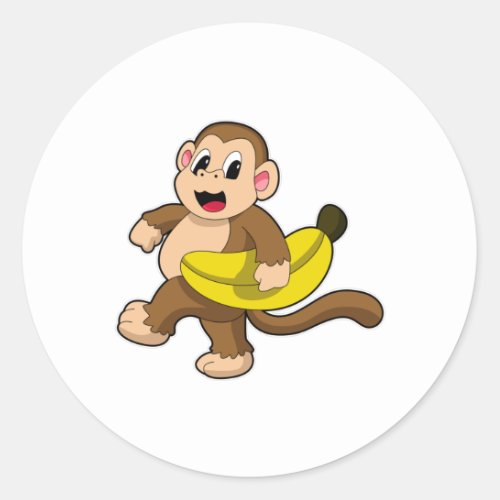 Monkey at Running with Banana Classic Round Sticker