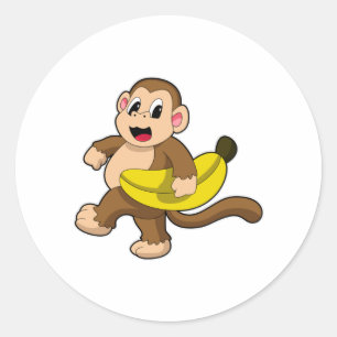 Monkey at Running with Banana Classic Round Sticker