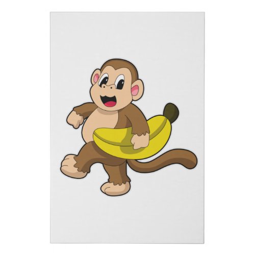 Monkey at Running with Banana Faux Canvas Print