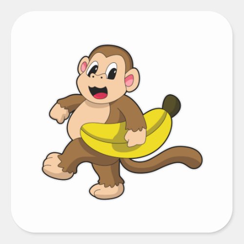 Monkey at Running with Banana Square Sticker