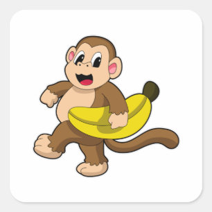 Monkey at Running with Banana Square Sticker