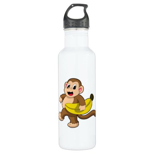 Monkey at Running with Banana Stainless Steel Water Bottle