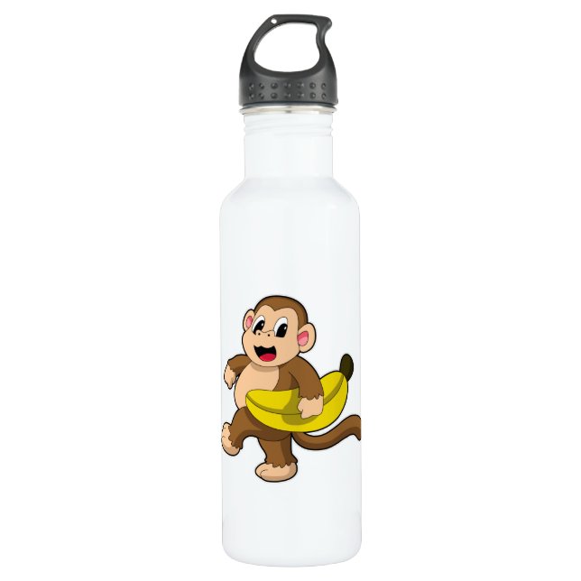 Monkey at Running with Banana Stainless Steel Water Bottle (Front)